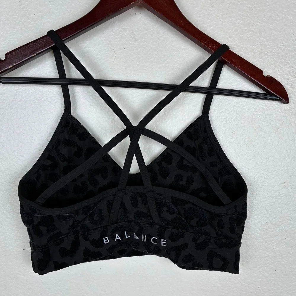 Balance Athletica Sports Bra Sz M Leopard Velvet Strappy Athleisure Gym Training